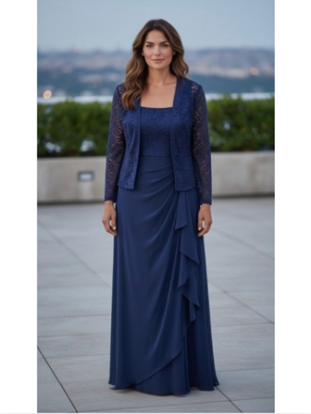 Alex Evenings Navy Blue Mother of the Bride Gown with Jacket and Sleeves, 18W